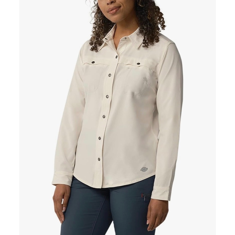 Dickies Cooling Temp-iQ Cream Long Sleeve Button Down Utility Shirt Womens XL